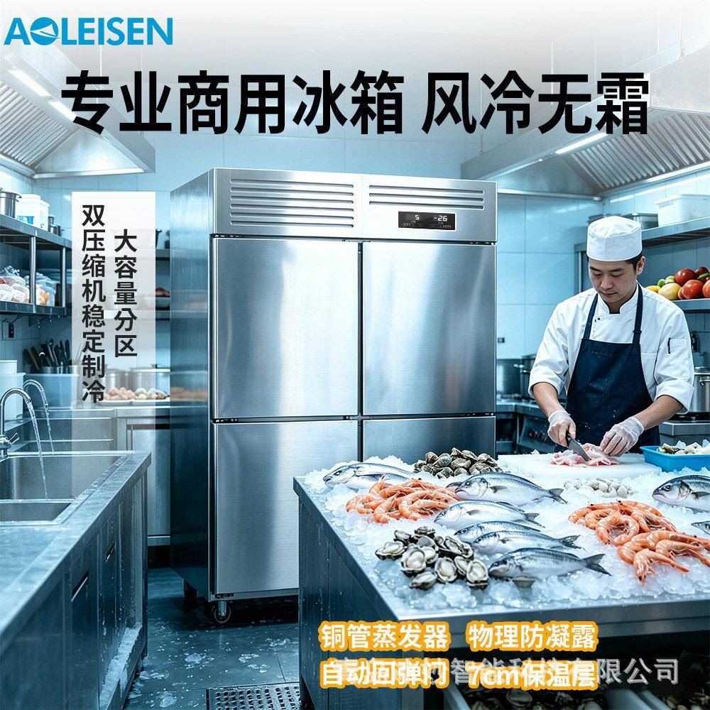 奥雷森四门商用冰箱风冷锁鲜无霜立式冷柜海鲜店餐饮酒店日料店
