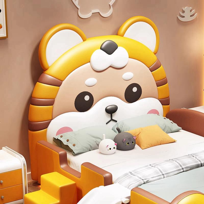 创X意卡通老虎儿单童床男孩带护栏小孩床青少年人床小1.5米带滑20