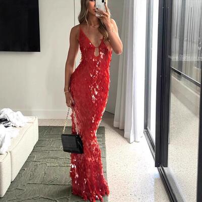 Women Sequin Halter Crop Dress Backless Sleeveless Club Rave