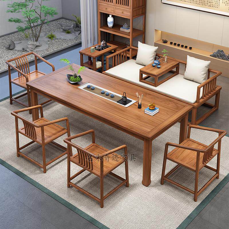 新中式胡桃木实木罗汉床茶桌椅组合阳台客厅家用茶几办公室泡茶台