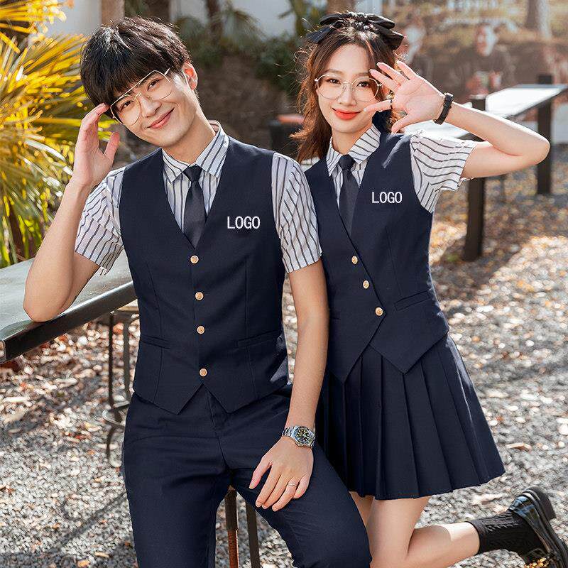 酒店咖啡台球厅工作服职业马甲百褶裙套装男女KTV酒吧服务员工装