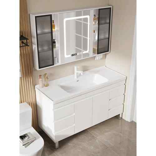 新款浴室柜组合陶瓷一体盆现代简约洗脸洗手盆柜卫生间洗漱台落地