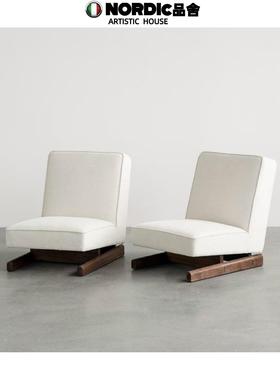 NORIDC品舍侘寂风设计师款实木休闲椅中古风复古单人位沙发会客椅