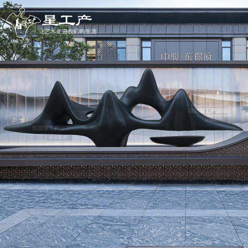 地产小区不锈钢仿真假山景观金属雕塑园林户外售楼大型太湖石摆件