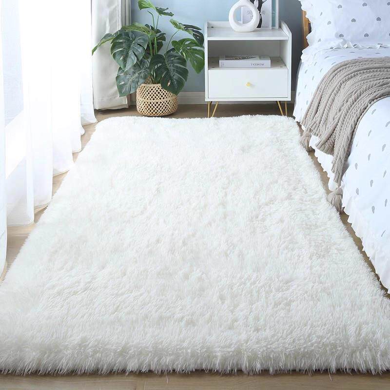 家用卧室地毯加厚白色毛绒床边毯房间客厅ins风简约毛毯地垫定制