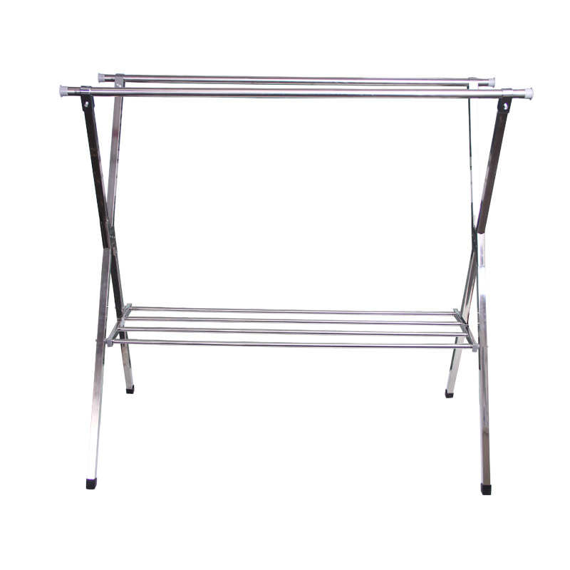 厂家直供多功能X型不锈钢晾衣架室内阳台双杆带鞋架落地式晾衣架
