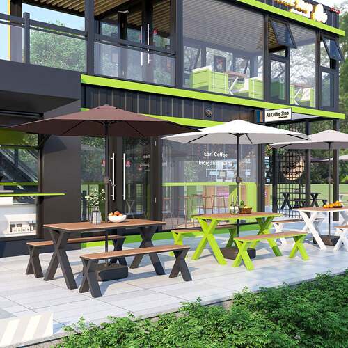 户外市集商业街外摆休闲餐桌椅带伞组合网红奶茶店咖啡厅室外桌椅