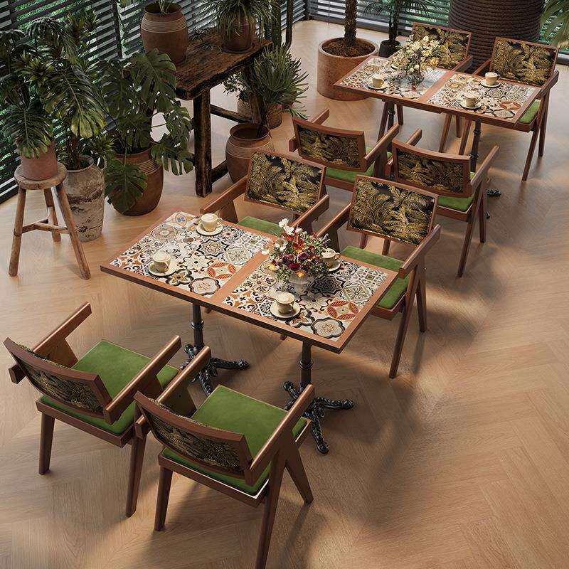 商用实木卡座沙发复古餐馆餐饮店东南亚风饭店连锁西餐厅餐桌椅子