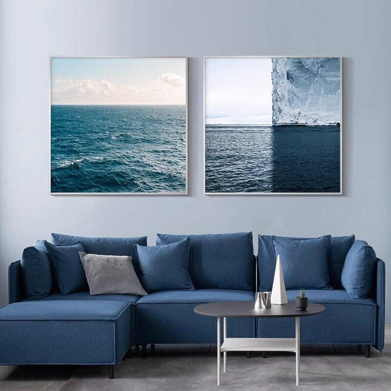 大海风景挂画北欧蓝色客厅壁画现代简约玄关画艺术摄影餐厅装饰画