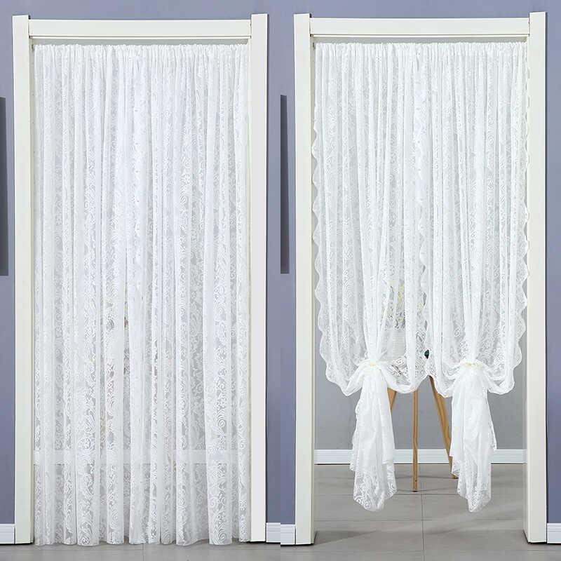 法式小清新防蚊纱门帘窗帘半帘免打孔伸缩杆飘窗隔断白色蕾丝沙帘