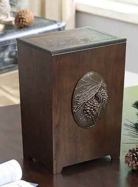 美式新创意用SNJ有盖垃圾桶木中式客厅厨家间房卧室卫生带盖垃圾