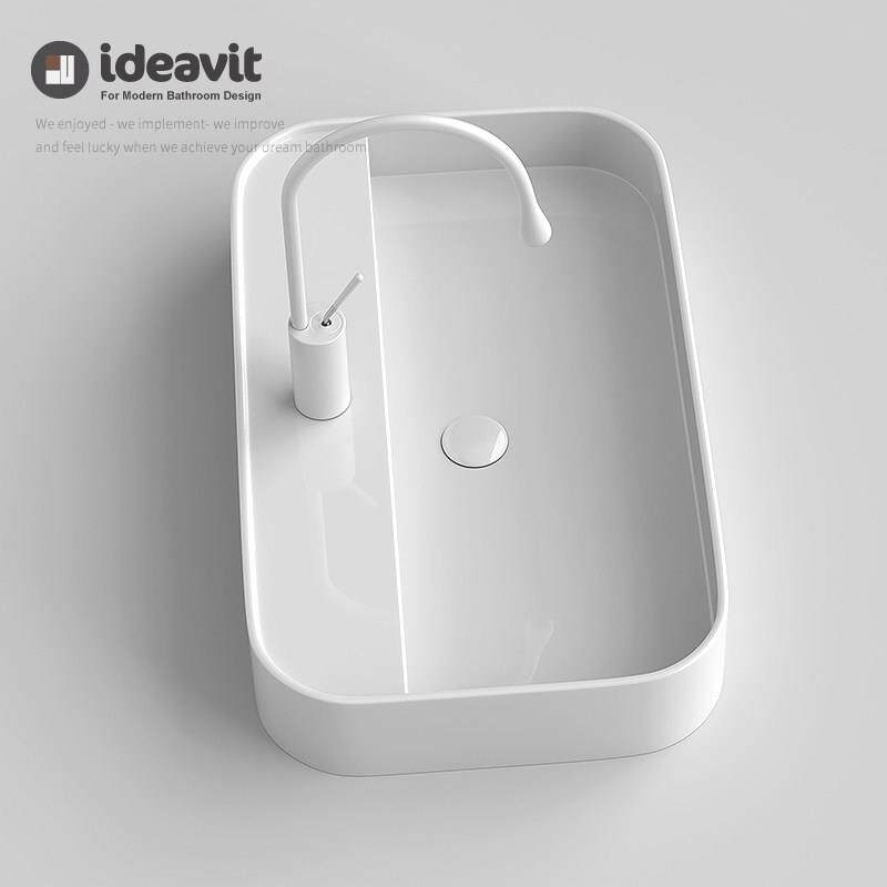 IDEAVIT 薄边台上盆手盆 北欧洗脸盆陶瓷艺术盆家用 方形阳台水盆