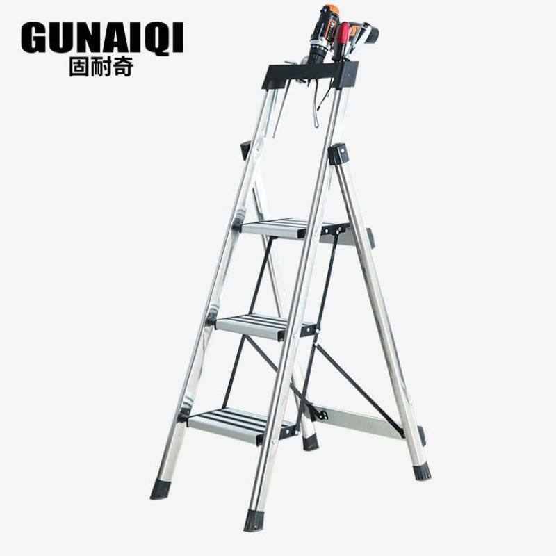 固耐奇GUNAIQI家用梯不锈钢梯子家用折叠三步梯加厚人字梯多功能