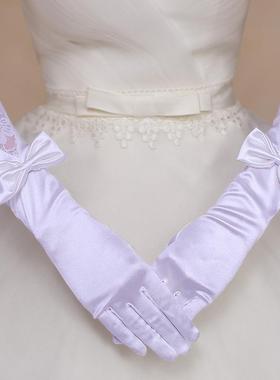 法式缎面婚纱手套复古蕾丝手工缝珠优雅新娘结婚晚宴礼服拍照配饰