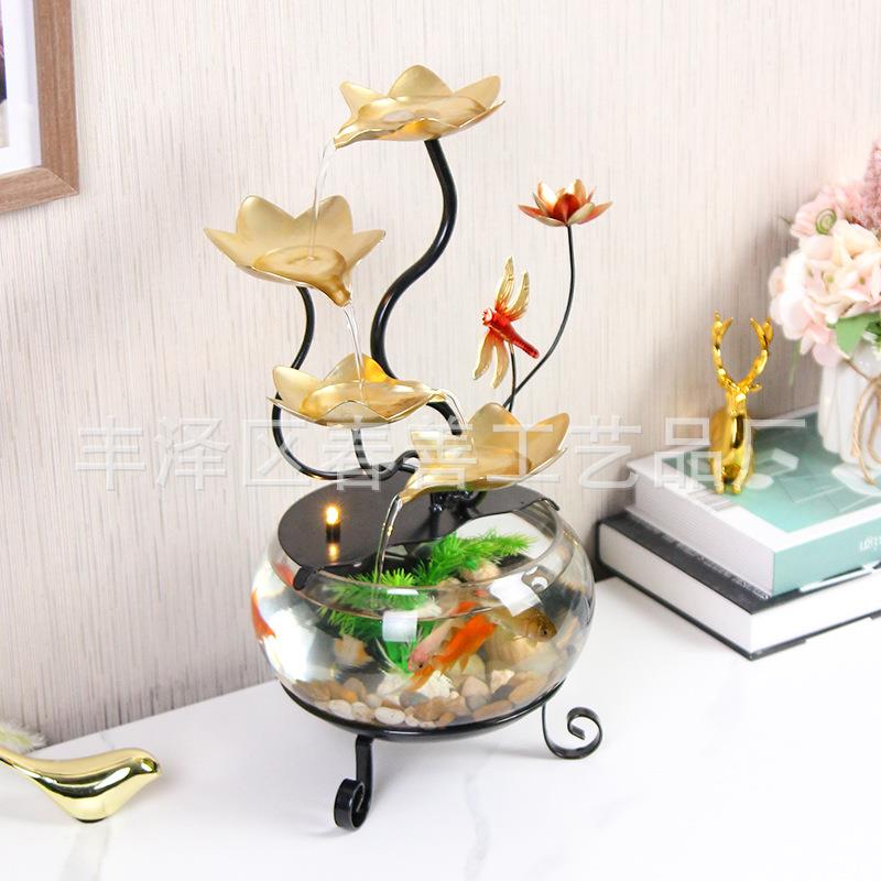 简约桌面小型玻璃鱼缸摆件招财流水工艺品摆件客厅办公室茶几摆件