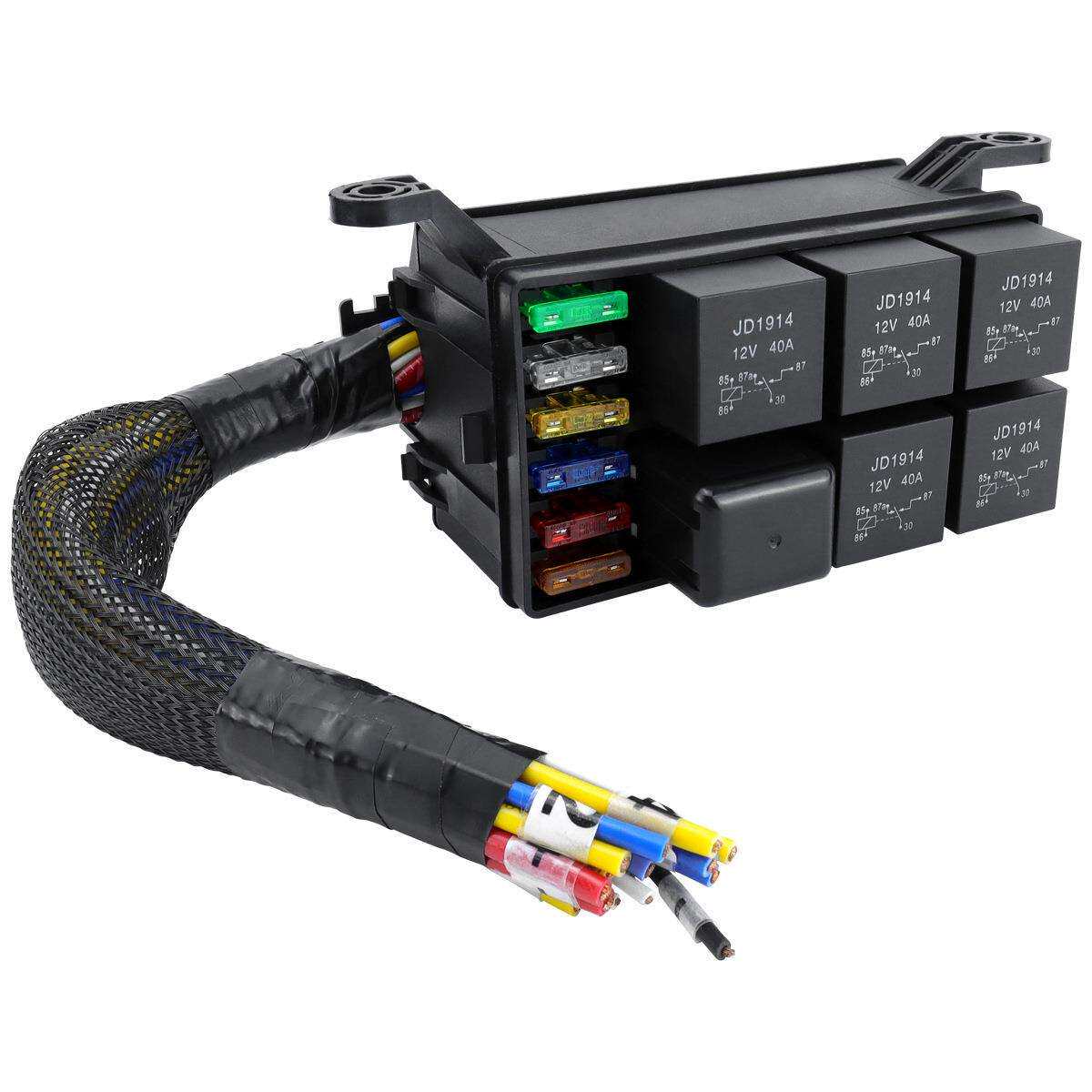 汽车6路继电器保险丝盒12V24V射灯带线束改装开关控制保险丝盒