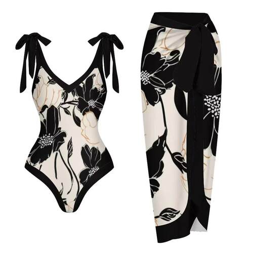 One piece swimsuit, women's bikini wrapped skirt set,