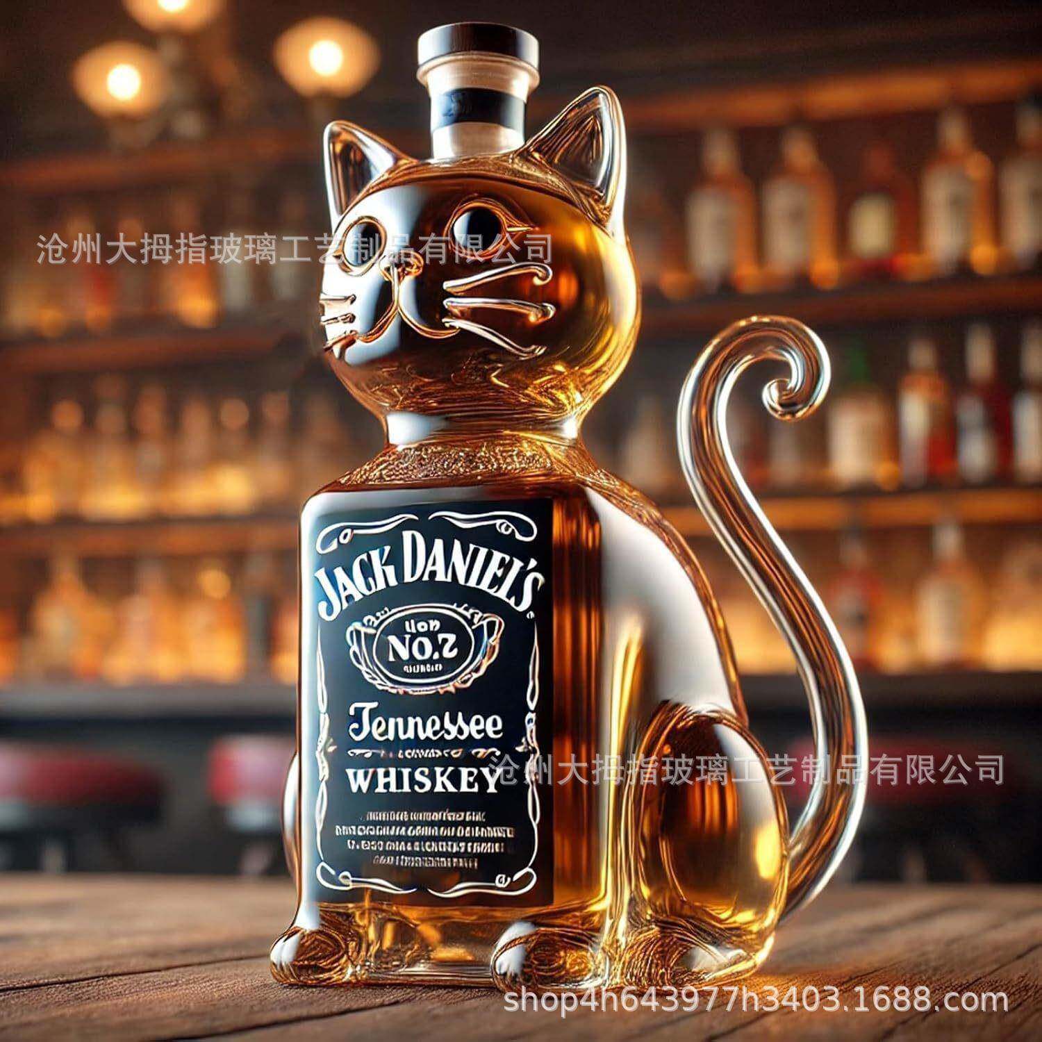 跨境髙硼硅玻璃酒瓶猫型醒酒器威士忌酒瓶动物系列泡酒瓶盛酒器