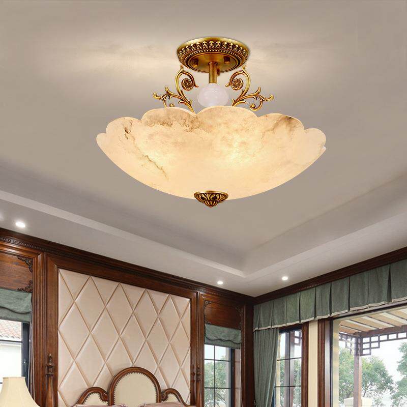 云石吸顶灯欧式卧室主卧房间玄关过道阳台简约铜美式复古大气灯具