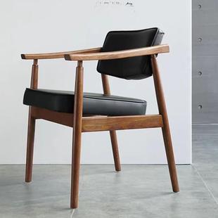 北欧实木椅子休闲扶手靠背椅酒店餐厅日式软包餐椅凳子会议办公椅