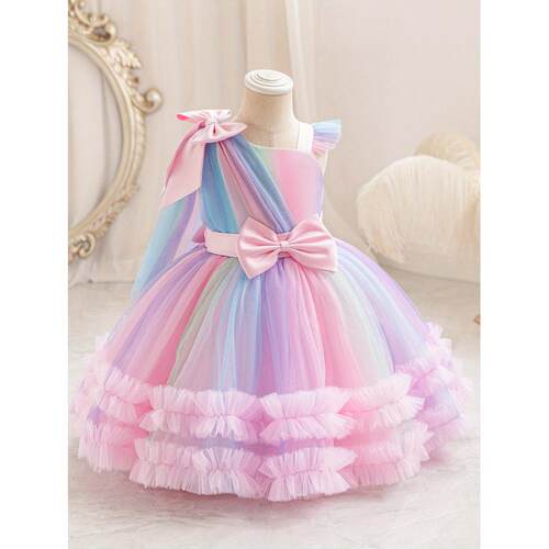 Y 47256 Girls Rainbow Tulle Princess Dress 女童彩虹蓬蓬纱公