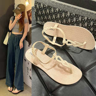 女夏季 时尚 平底凉鞋 新款 仙女风舒适夹趾凉拖鞋 外穿罗马休闲沙滩鞋