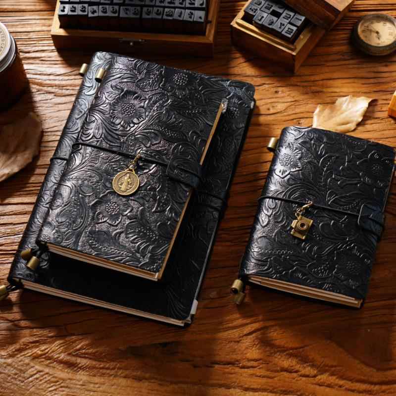 原创复古雕花牛皮旅行记事本手工笔记本文具手账本创意日记本
