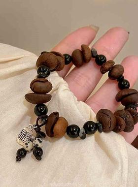 新中式咖啡豆虎眼石串珠手炼女小众设计感手串覆古叠戴情侣手饰男