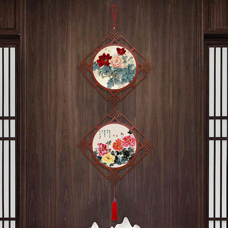 富贵牡丹花中国结大挂件新中式客厅餐厅花鸟装饰画入户门书房装扮