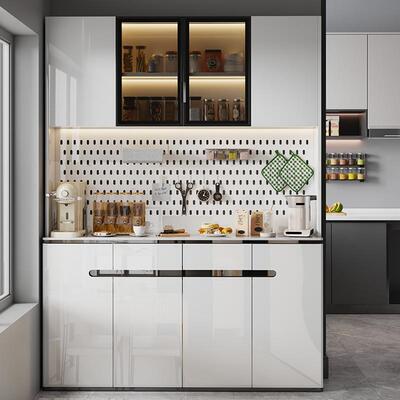 超薄简约餐边柜一体靠OGQ墙小户窄高储物收纳实木型烤漆厅厨房边