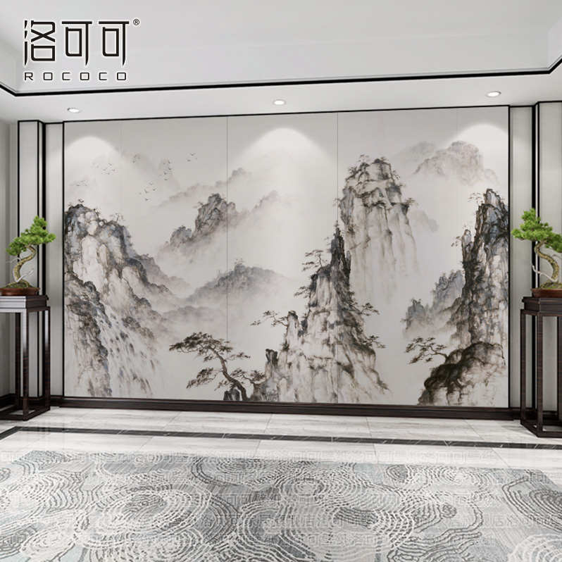 轻奢新中式电视背景墙壁纸客厅壁布水墨山水墙纸沙发墙布壁画2023