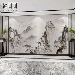 电视背景墙壁纸客厅壁布水墨山水墙纸沙发墙布壁画2023 轻奢新中式