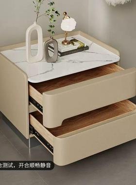 轻奢岩床头柜简油约DEO现纳代实木板床边柜奶卧室整装储物柜落地