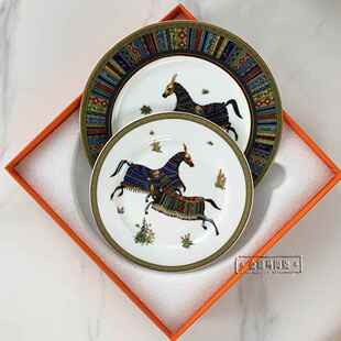 牛排盘10寸浅圆形盘酒店宴品会陶瓷马图餐具家用甜轻盘奢FAL骨瓷