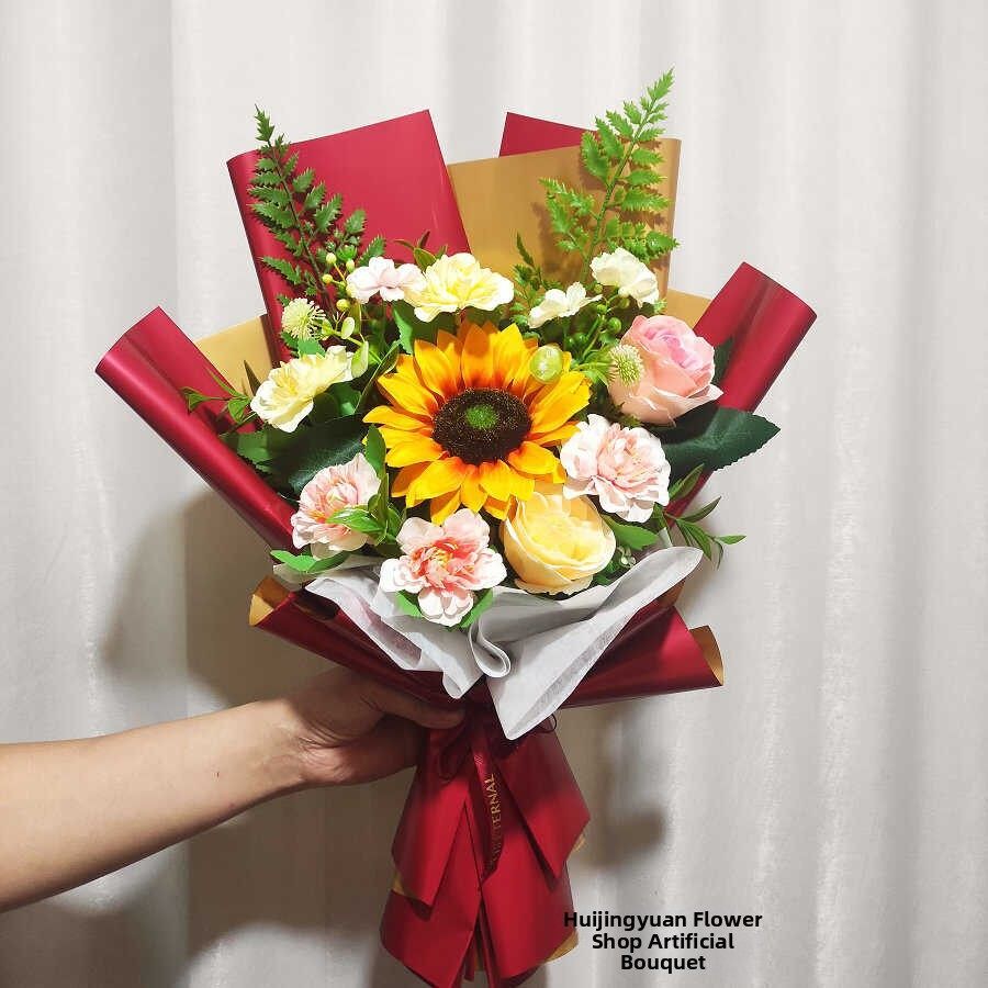 向日葵彷真花束香槟花束假花颁奖年会活动花束幼儿园花束