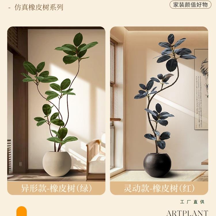 仿真绿植生黑金刚橡厅皮树室内沙发旁假植物仿盆栽大型客F99S9759