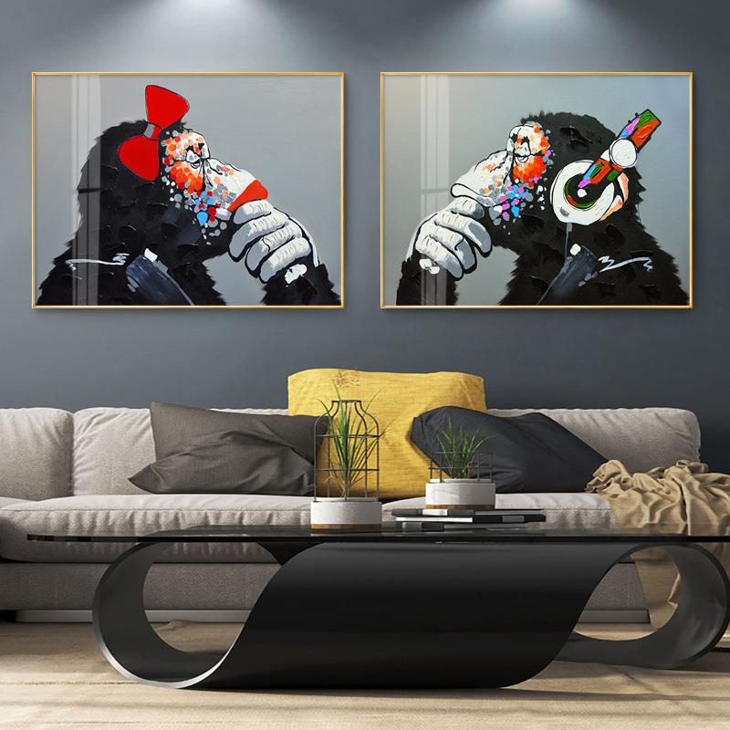 大猩猩动物儿童房装饰画北欧客厅挂画现代卧室床头壁画个性创意画