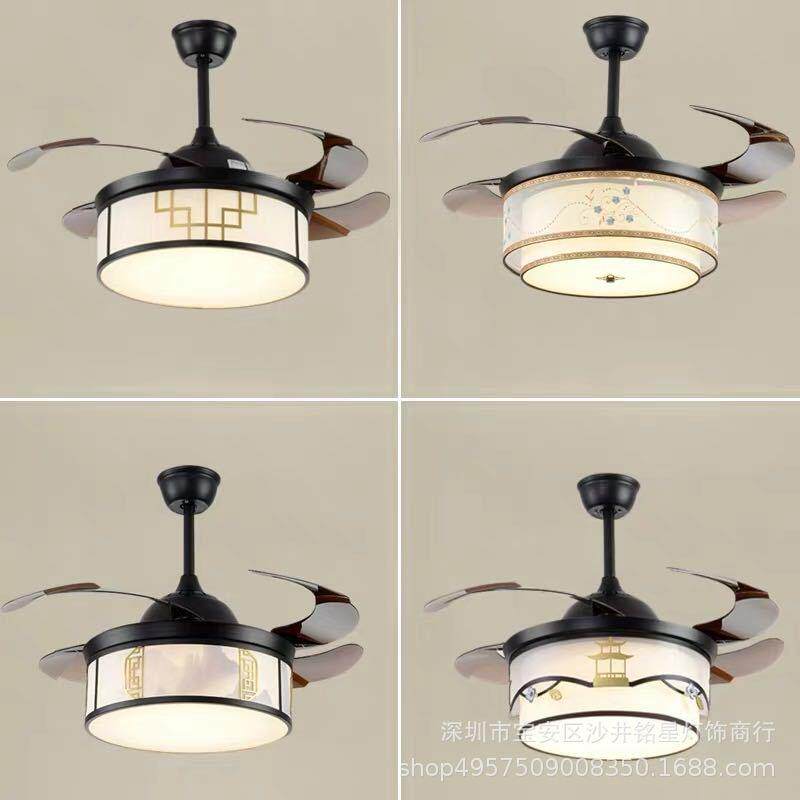 新中式风扇灯餐厅灯隐形吊扇灯吊顶风扇灯一体中国风卧室灯带风扇