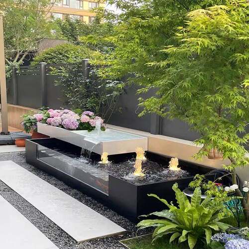 不锈钢鱼池水景造景LED灯光装饰可定制庭院景观制品