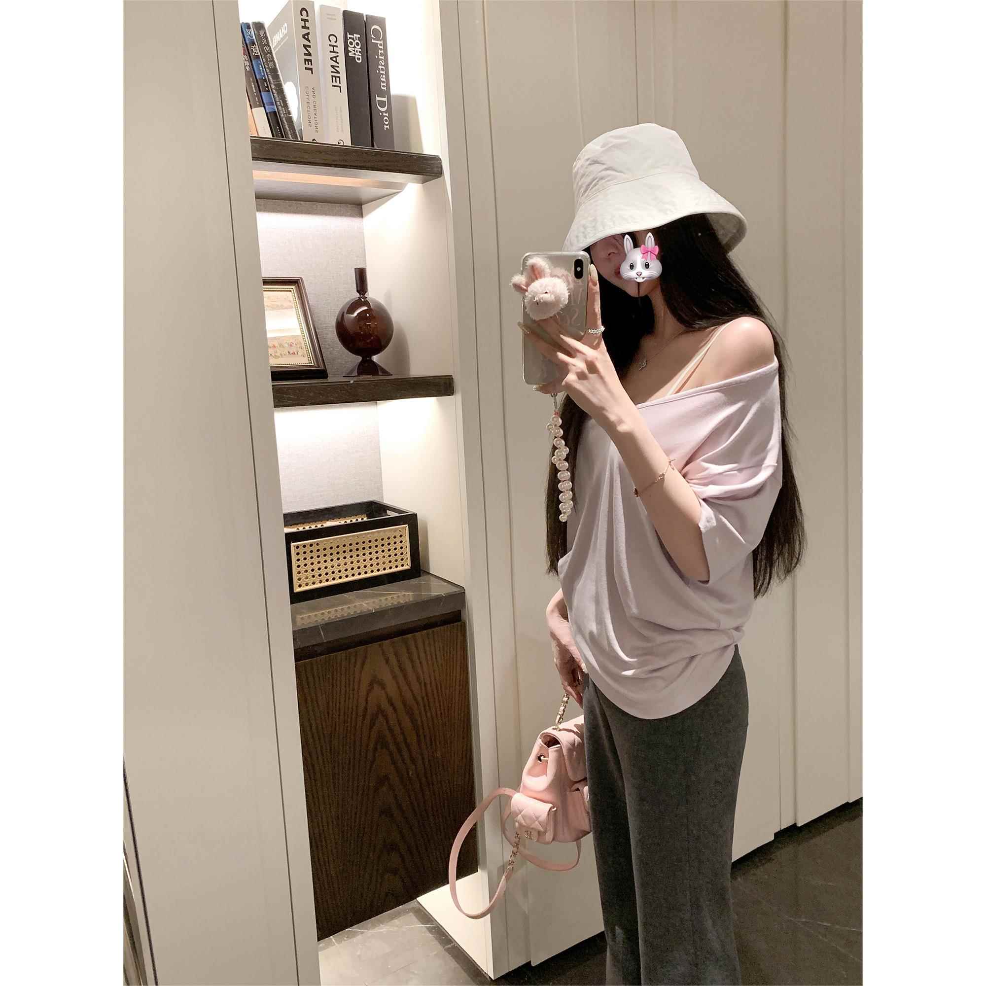 NAYA CHAN 夏季软糯V领白色短袖t恤女2025新款宽松减龄薄款上衣