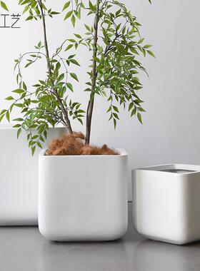 简约现代水泥花盆白色透气大型户外别墅花园客厅绿植水泥盆高级感