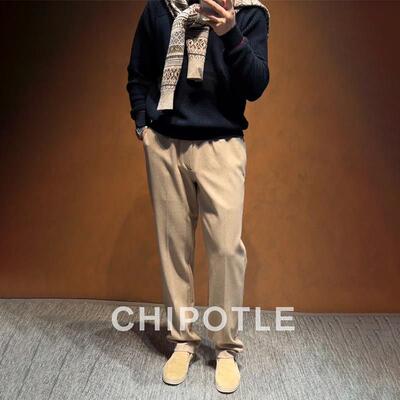 韩国CHIPOTLE老钱风驼色毛呢休闲西裤男士2026春季垂感宽松直筒裤