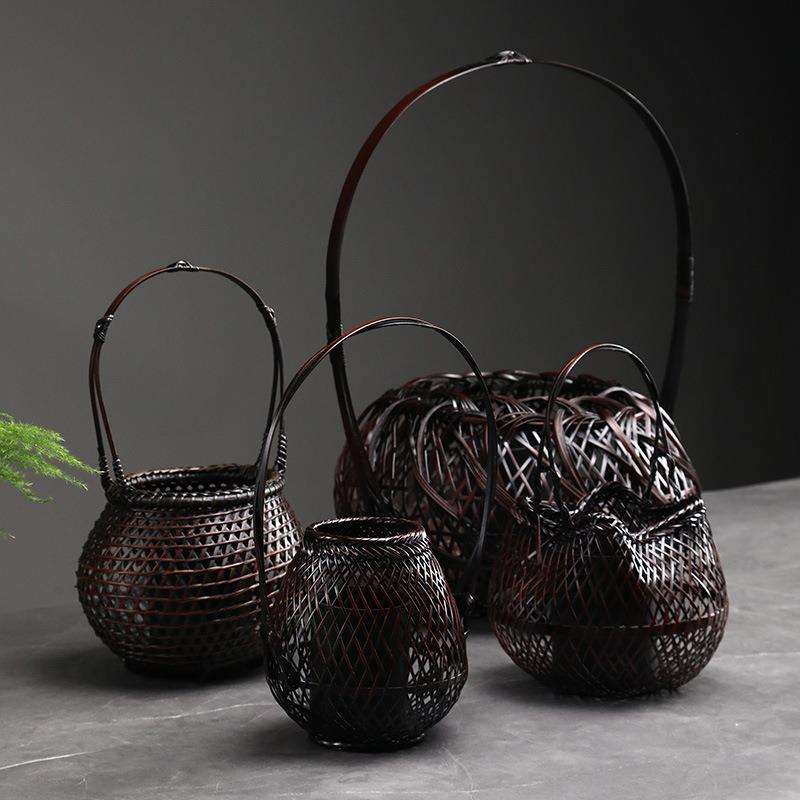 花篮竹编花器日式客厅玄关茶几插花器禅意茶艺花插竹摆件