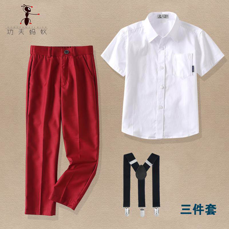 正品六一服节装儿童礼表演出服装男学孩小生主持人短袖白衬衫套抱