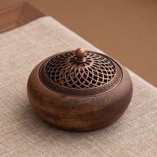 胡桃木香炉家用室内茶道香薰炉中式养神香插线香底座檀香盘香架