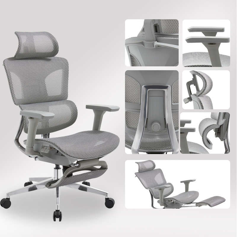 佛山工厂直供铝合金人体工学椅透气加厚网布靠背可调办公椅电竞椅