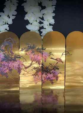 Funlife原装法式中式金屏花鸟桌面小屏点缀装饰