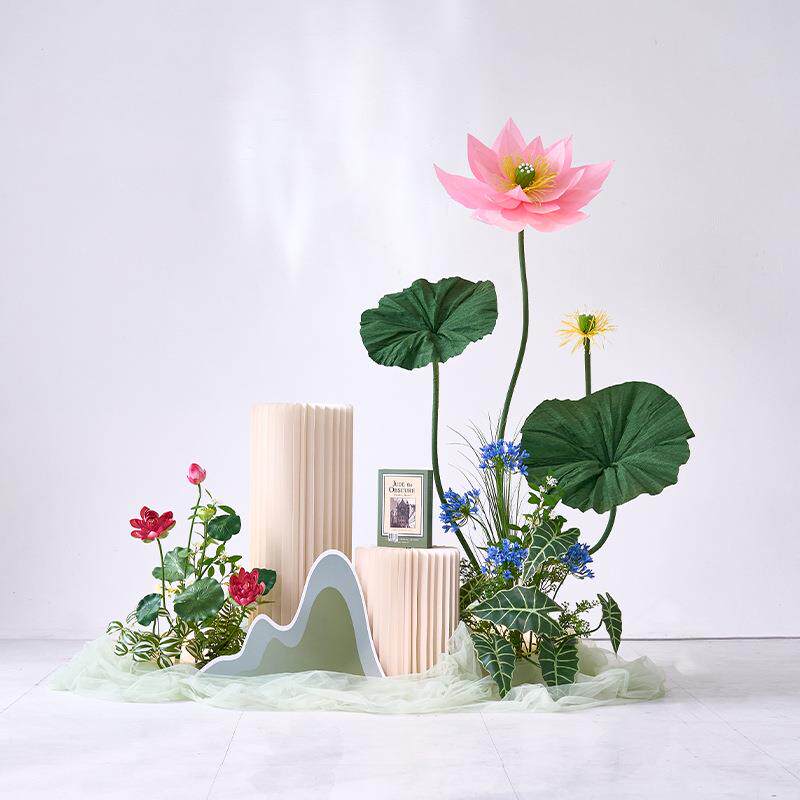 仿生花假花荷花氛围感舞台布置装饰美陈活动仪式场景中式国风背景