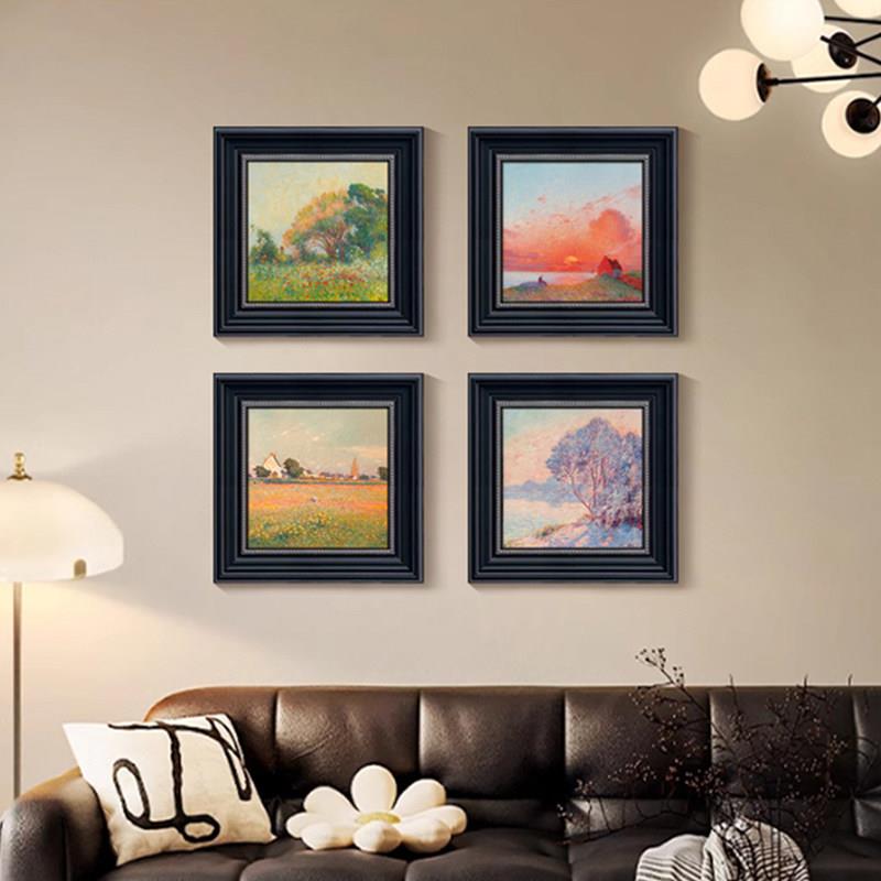 中古风春夏秋冬印象派客厅装饰画 画沙发背景墙组合画 画大白墙艺