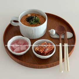 日式一人食定食托盘圆形，木盘子家用茶盘收纳盘咖啡店餐具蛋糕盘